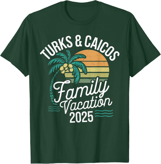 Turks and Caicos Islands 2025 Vacation Souvenirs -Adults , Black, Small, Short Sleeve, , Tropical Graphic, Family, Friends, Children T-Shirt - T-Shirt | Forest