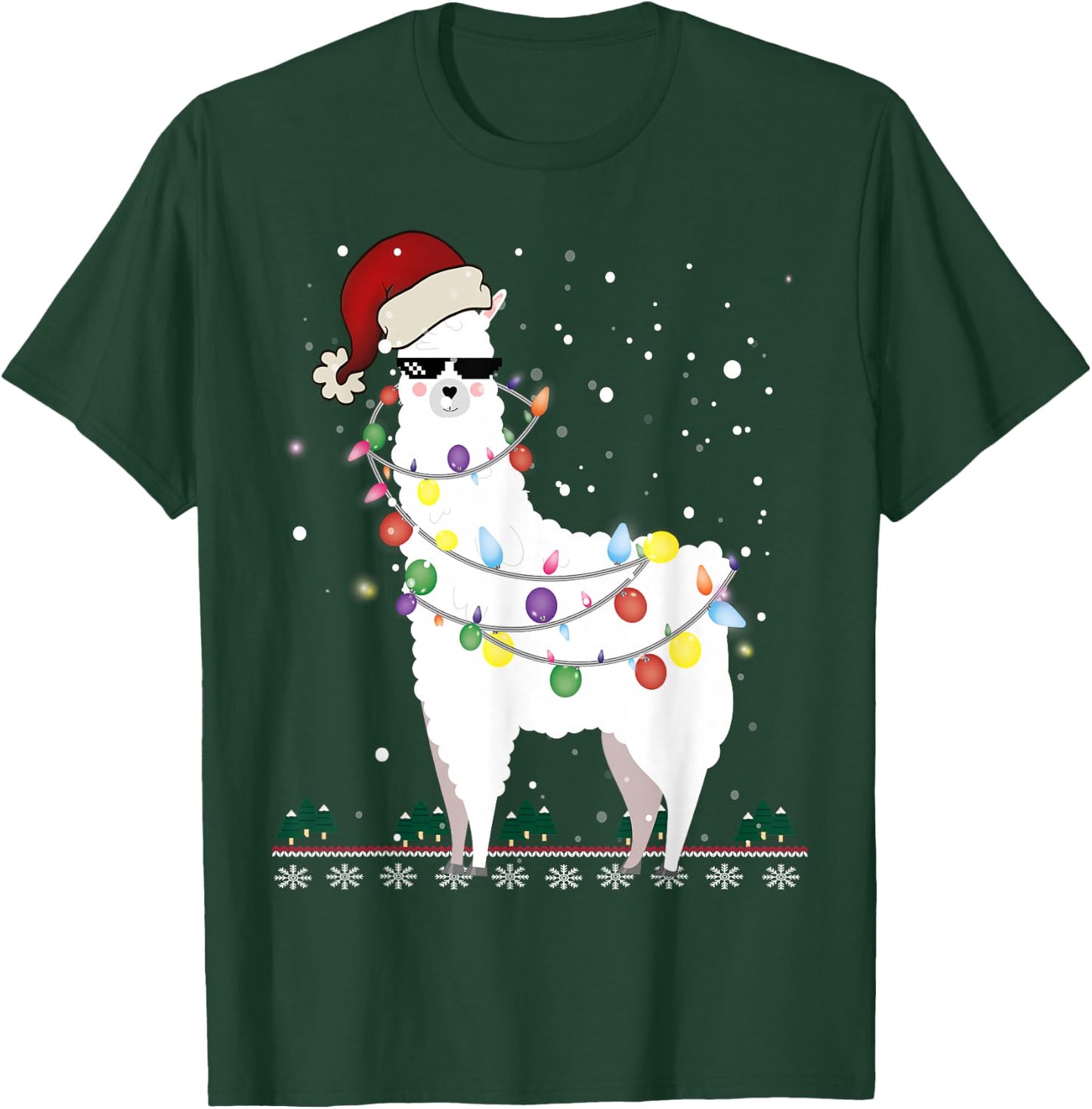 Christmas Llama Santa Hat Ugly Xmas Tree Alpaca Gift T-Shirt - T-Shirt | Forest