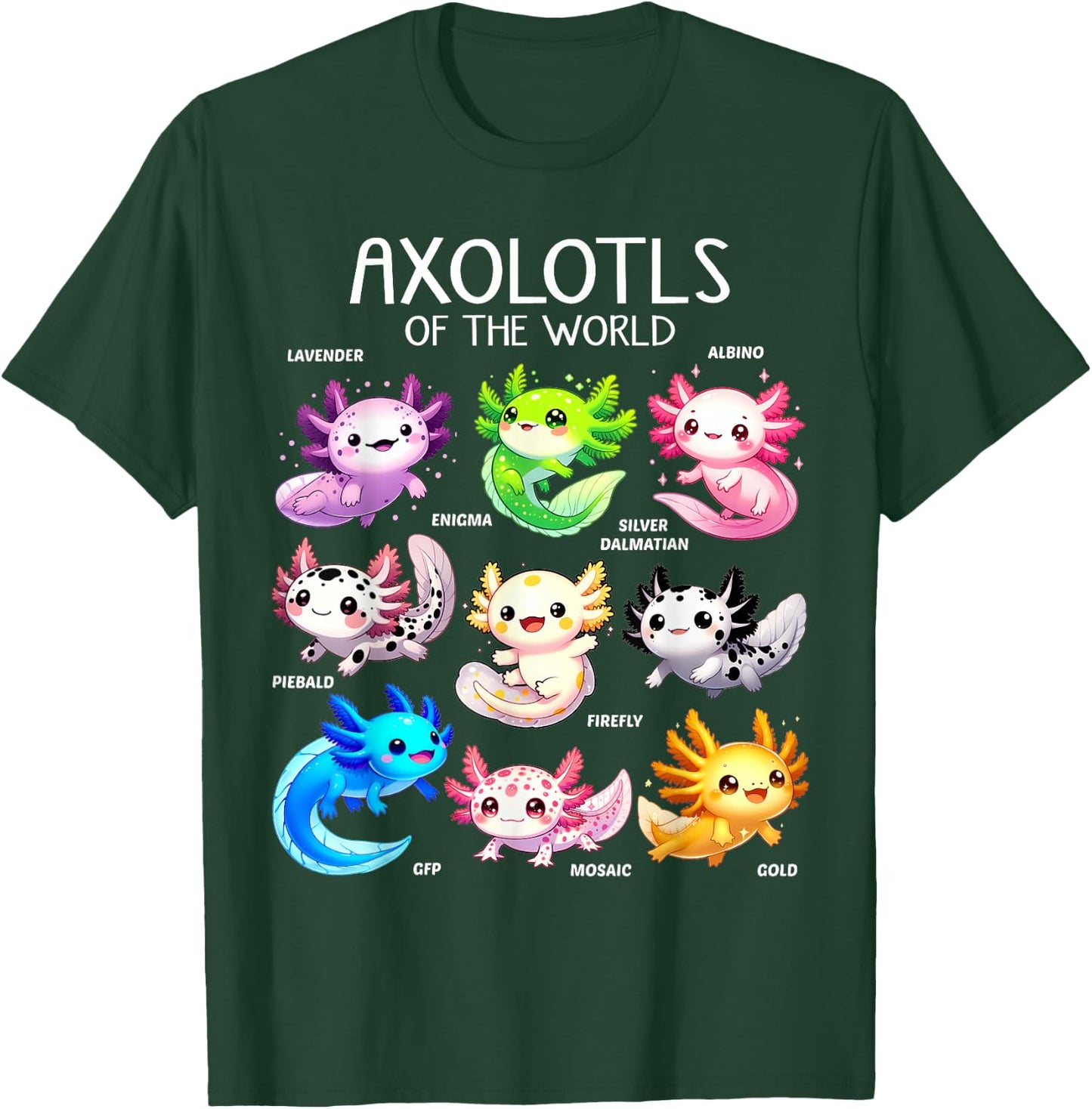 Axolotls Of The World Kawaii Types Of Axolotl Fish Amphibian T-Shirt - T-Shirt | Forest