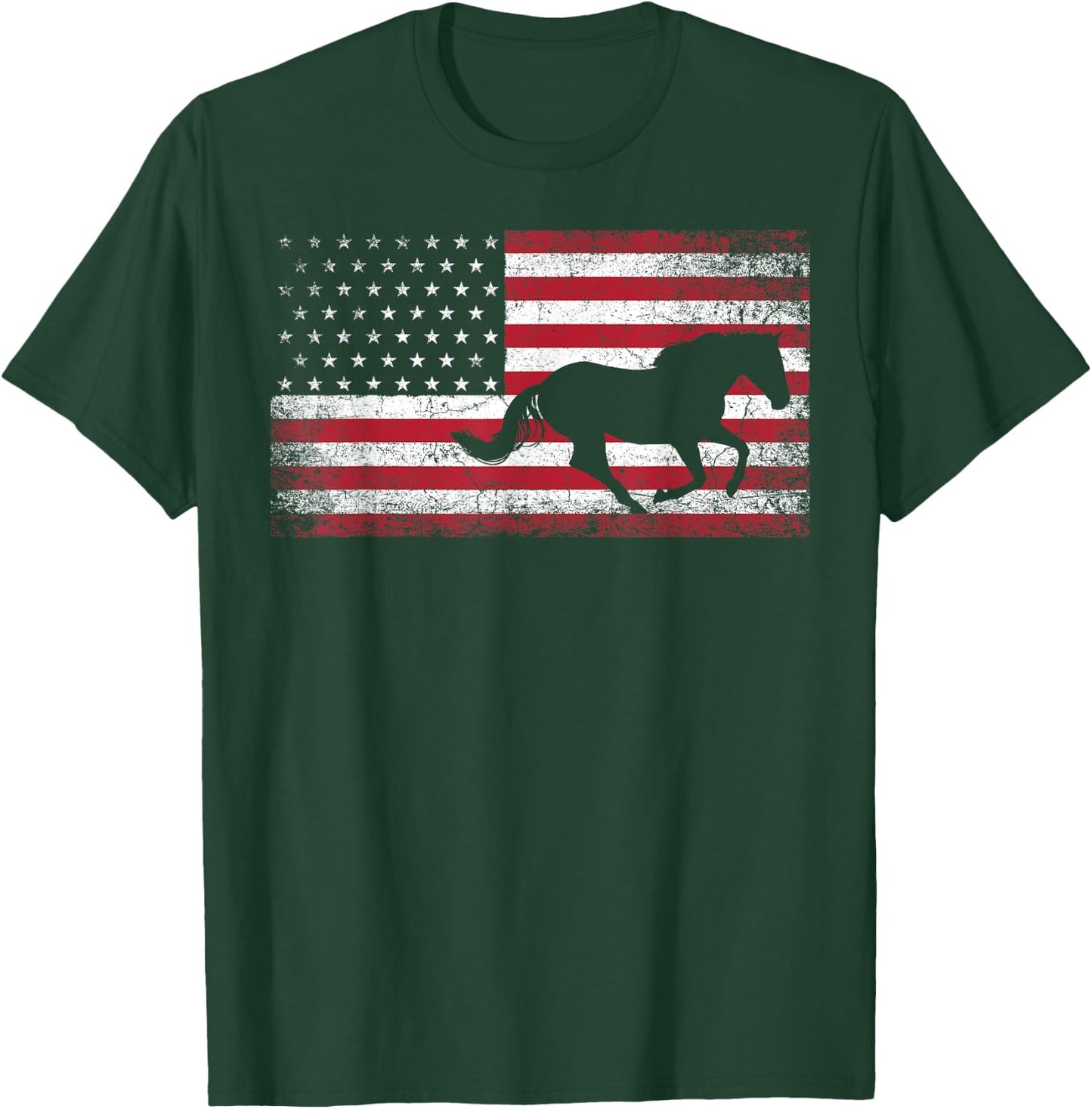American Flag 4th of July Horse Patriotic Vintage Men Women T-Shirt - T-Shirt | Forest