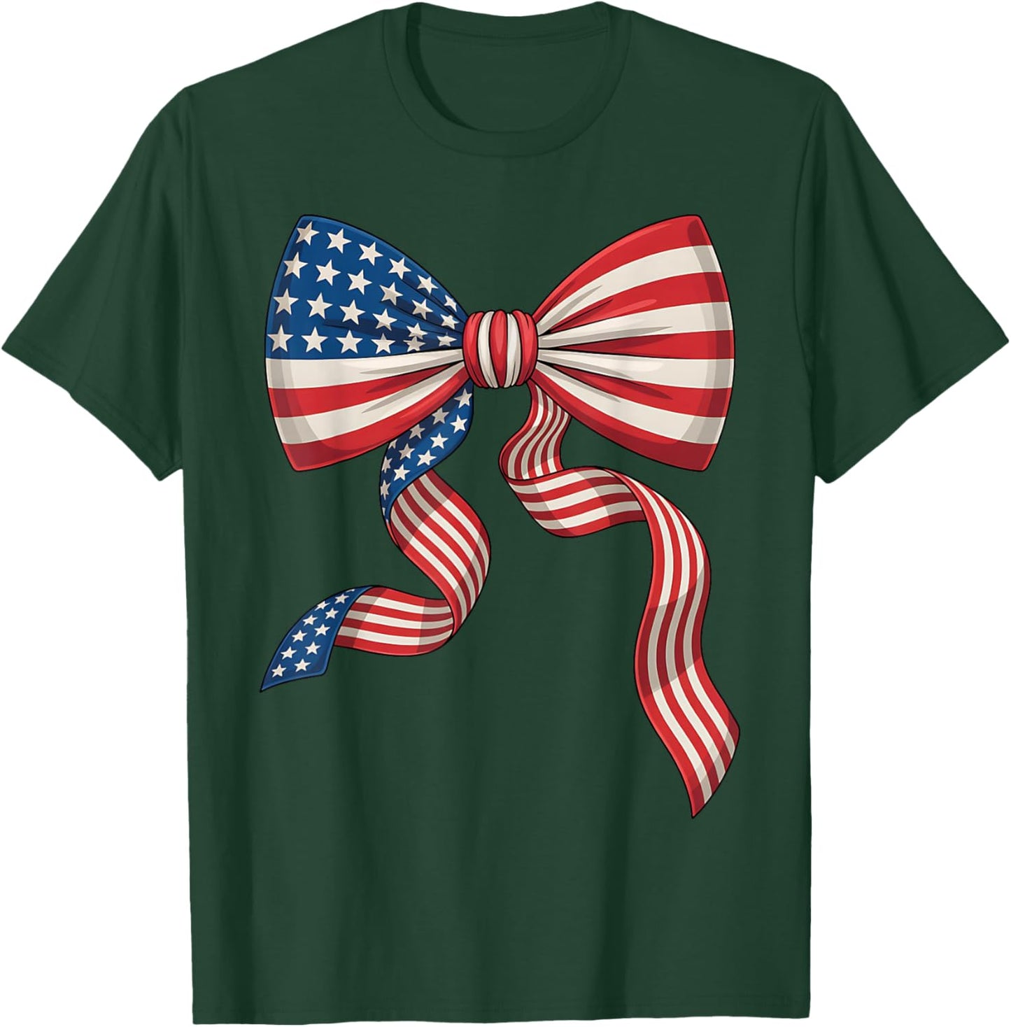 Patriotic Bow Tie American Flag Girls 4th of July T-Shirt - T-Shirt | Forest