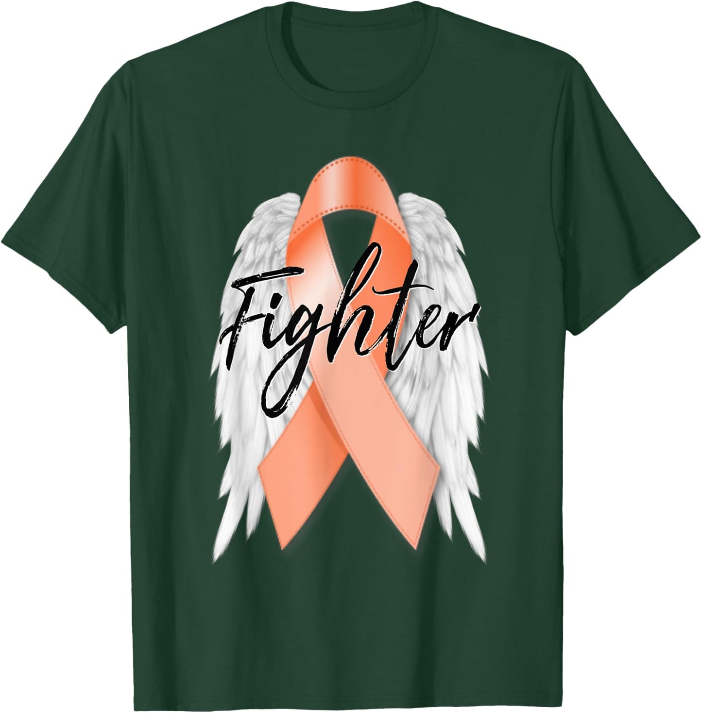 Uterine Cancer Fighter Peach Ribbon Angel Wings Survivor T-Shirt - T-Shirt | Forest