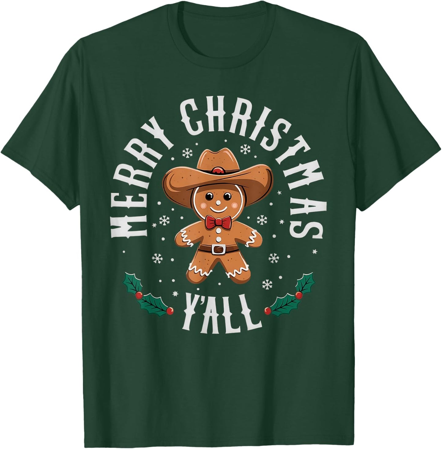 Merry Christmas Yall Gingerbread Cowboy Howdy Western Xmas T-Shirt - T-Shirt | Forest