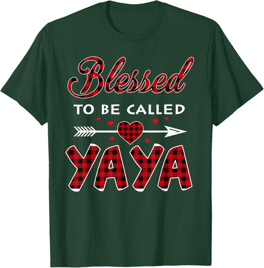 Blessed To Be Called Yaya -Buffalo Plaid Grandma Christmas T-Shirt - T-Shirt | Forest