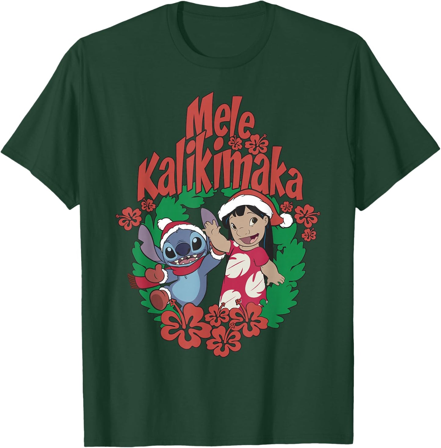 Disney Lilo & Stitch Christmas Mele Kalikimaka Wreath T-Shirt - T-Shirt | Forest