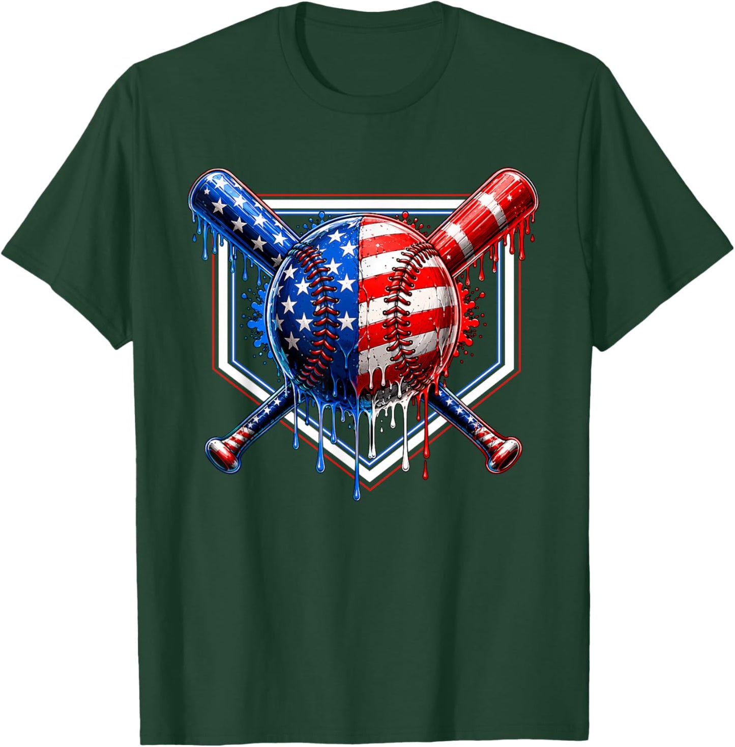 4th of July Baseball Drip Patriotic American Boys Kids Youth T-Shirt - T-Shirt | Forest