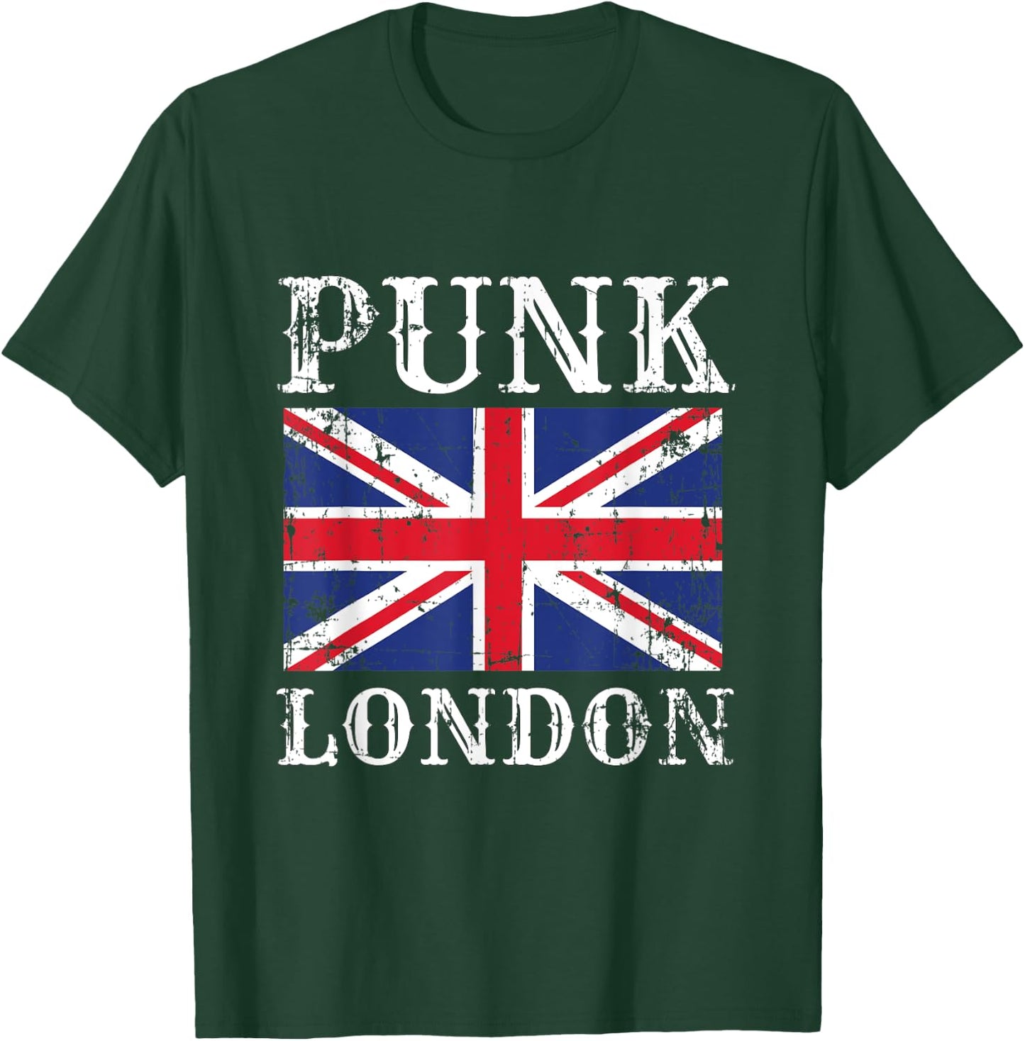 Punk London Retro Rock Rocker Vintage UK Flag T-Shirt - T-Shirt | Forest