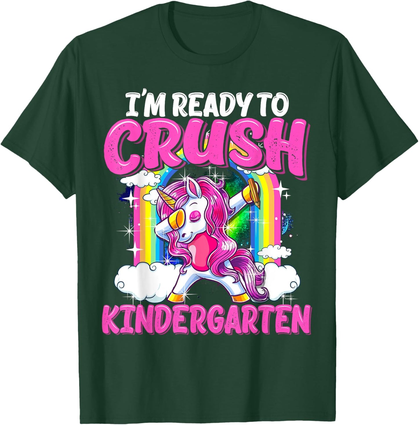 Kindergarten Dabbing Unicorn Back To School Girls Gift T-Shirt - T-Shirt | Forest