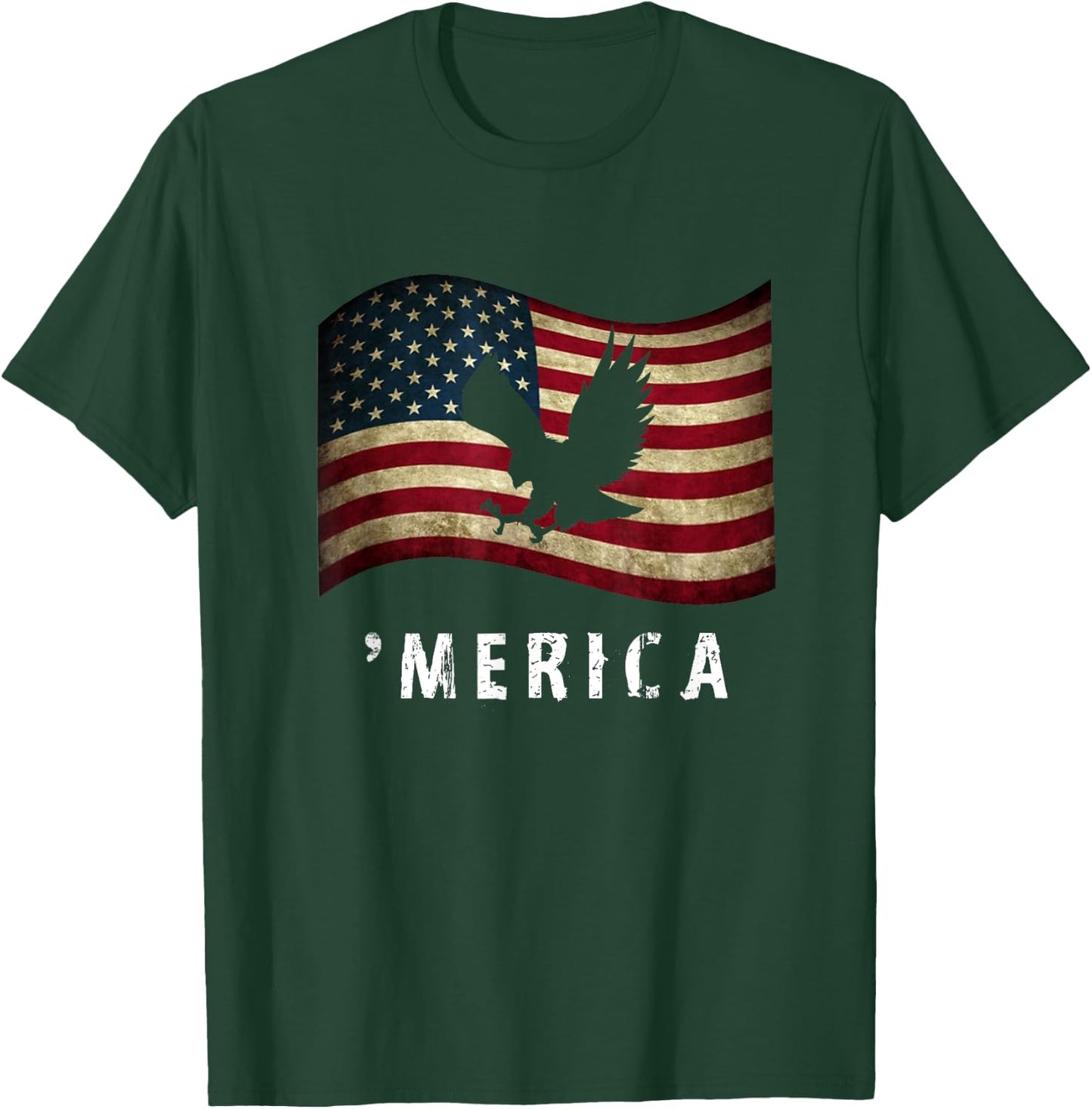 Merica 4th of July American Eagle Vintage Retro USA Flag T-Shirt - T-Shirt | Forest