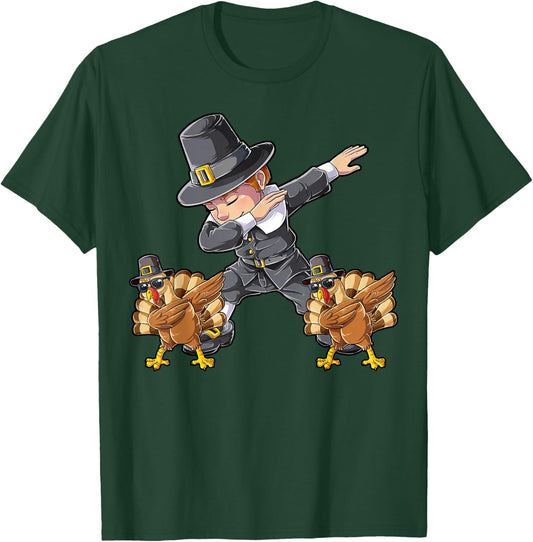 Dabbing Pilgrim Turkey Thanksgiving Day Boys Men Funny Dab T-Shirt - T-Shirt | Forest