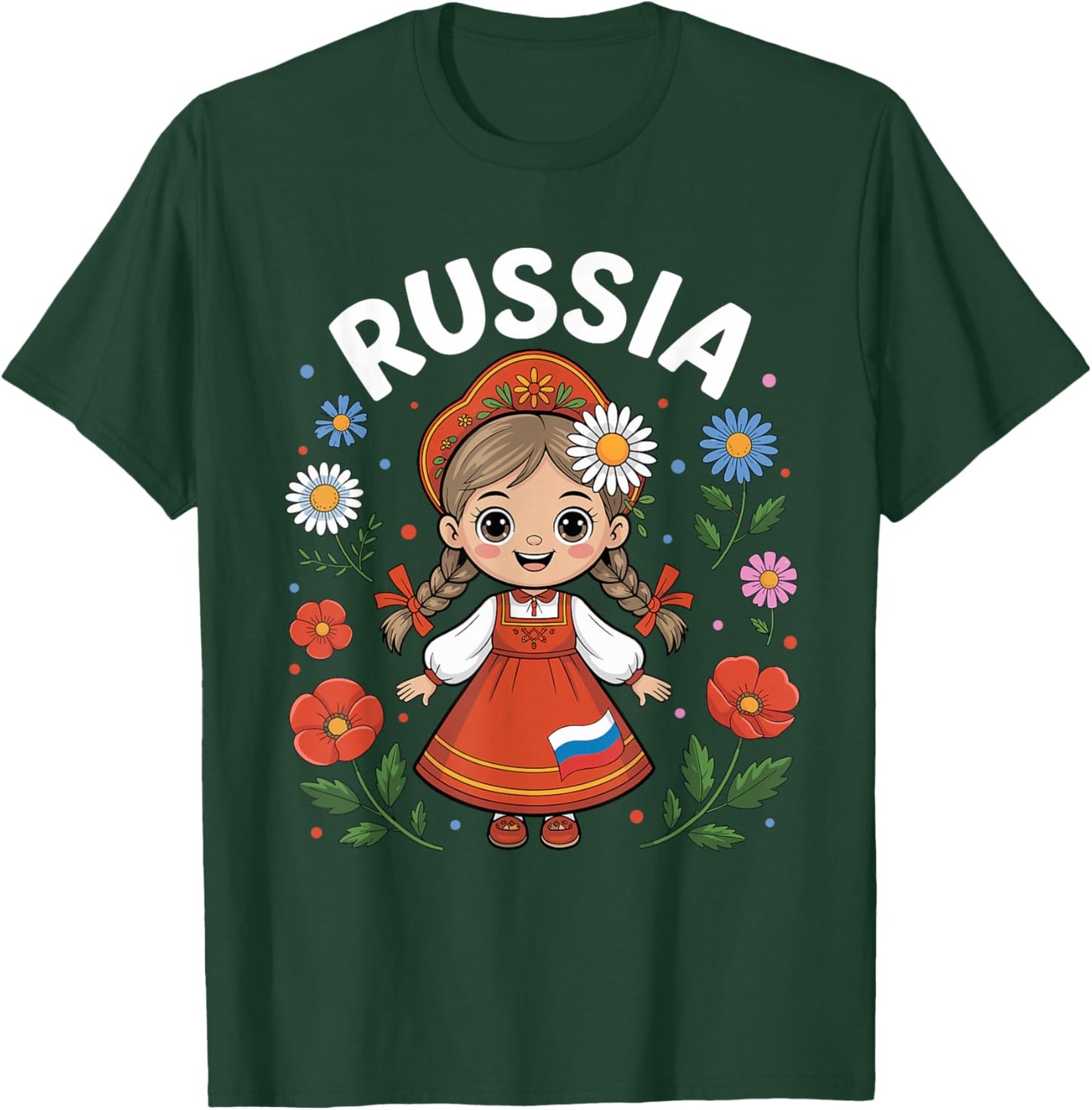 Cute Russia Girl Traditional Folk Dress and Flowers for Kids T-Shirt - T-Shirt | Forest