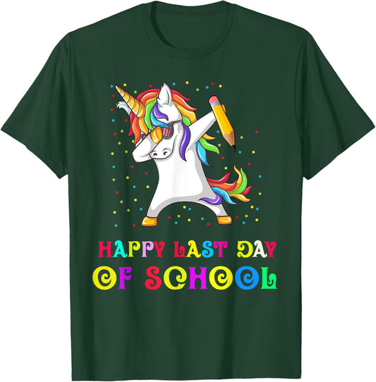 Happy Last Day Of School Teacher Student Unicorn Women Girls Kids T-Shirt - T-Shirt | Forest