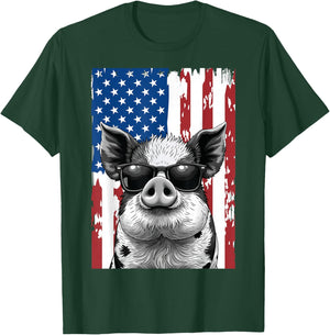 KuneKune Pig American Flag, Kunekune, Patriotic KuneKune Pig T-Shirt - T-Shirt | Forest