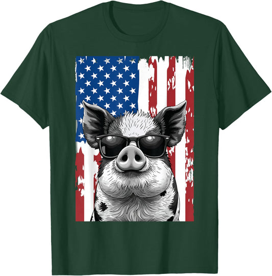 KuneKune Pig American Flag, Kunekune, Patriotic KuneKune Pig T-Shirt - T-Shirt | Forest