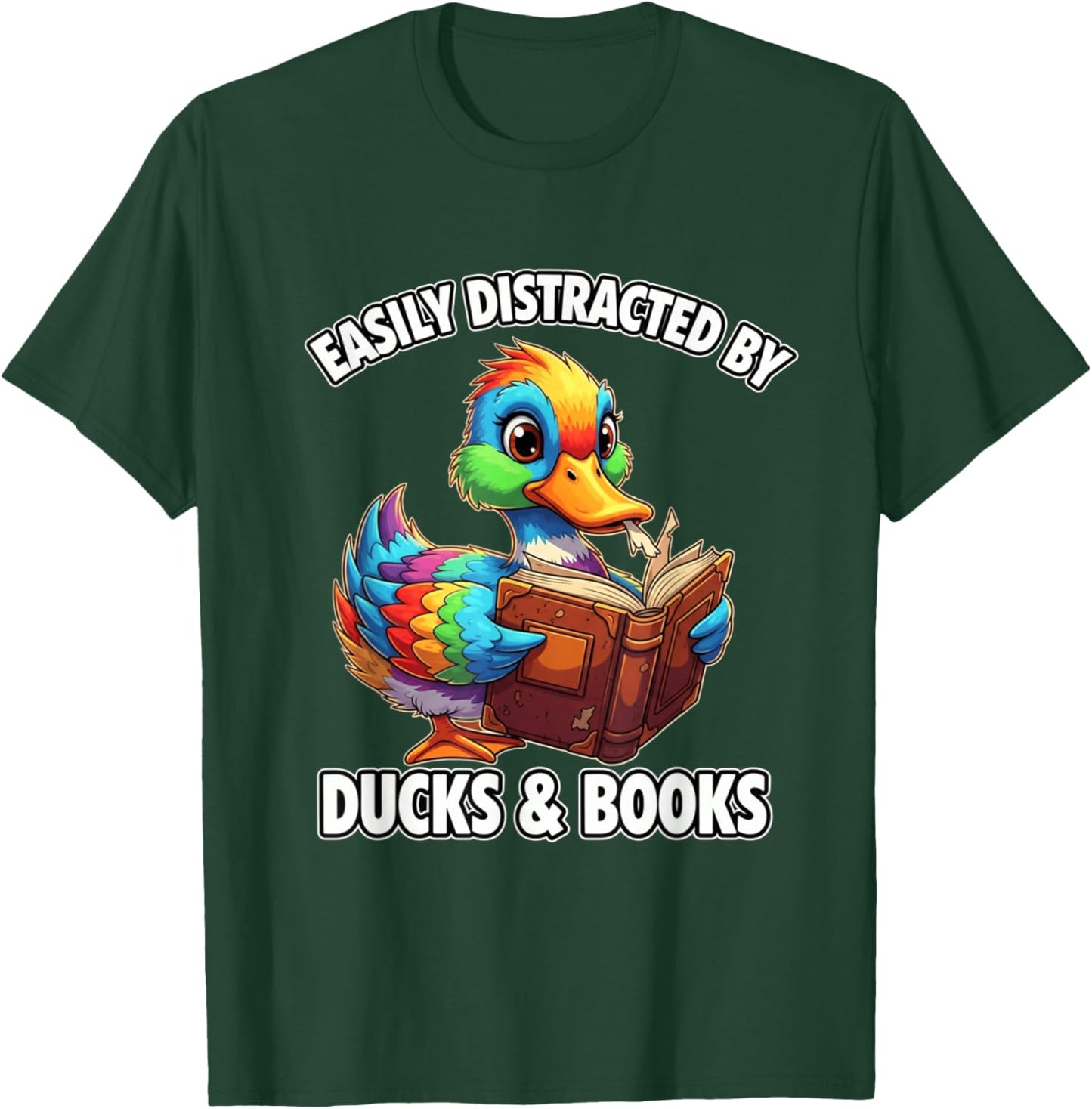 Funny Cool Vintage Easily Distracted By Ducks & Books Lover T-Shirt - T-Shirt | Forest
