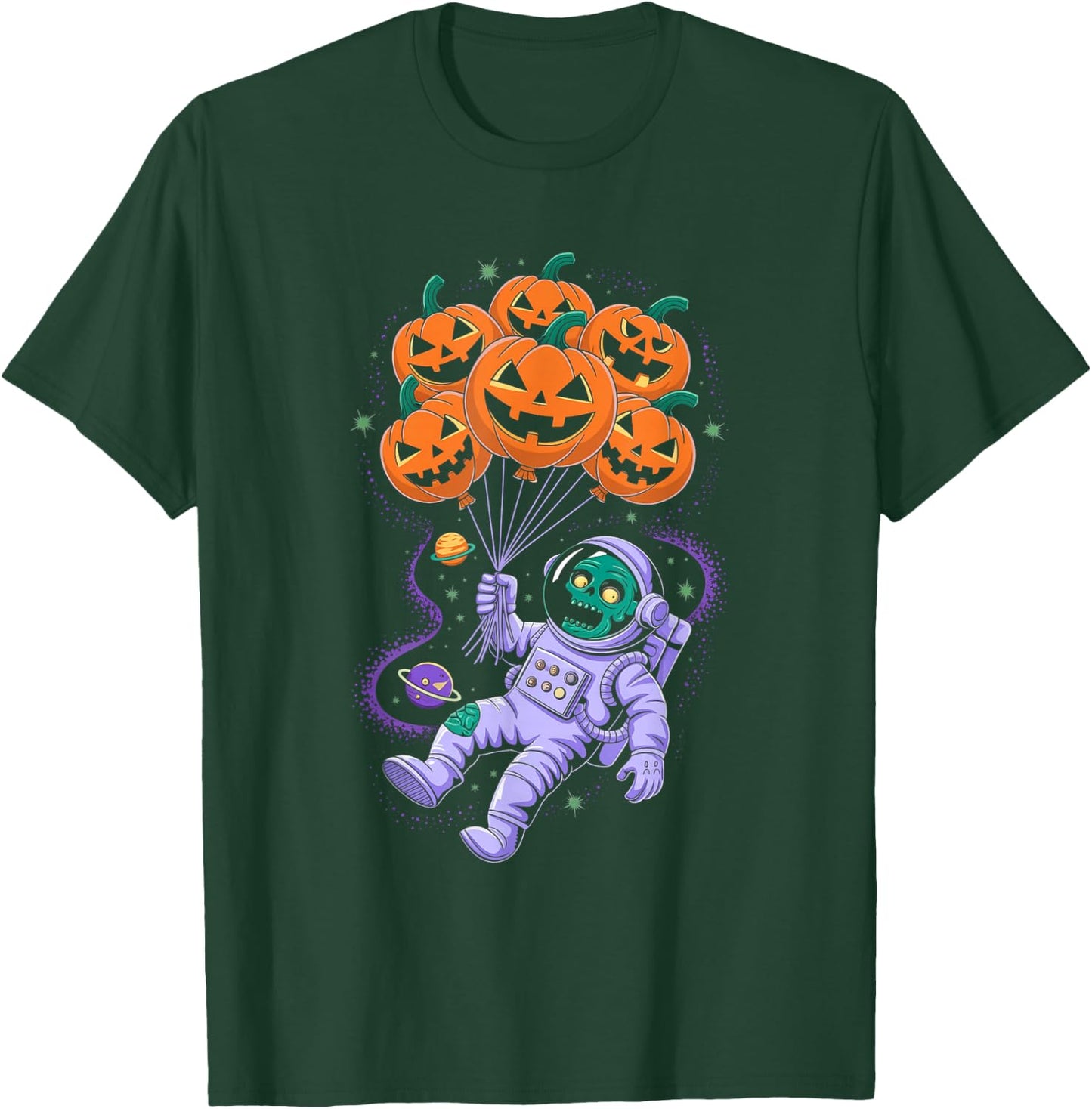 Funny Halloween Zombie Astronaut Pumpkin Balloons Kids T-Shirt - T-Shirt | Forest