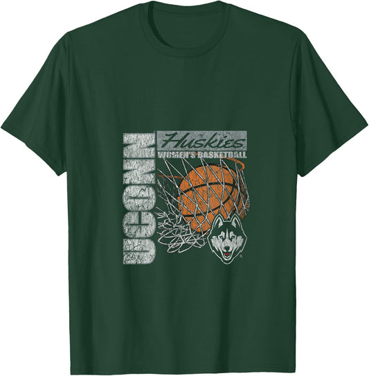 Connecticut Huskies Women's Basketball Vintage 90's Navy V-Neck T-Shirt - T-Shirt | Forest