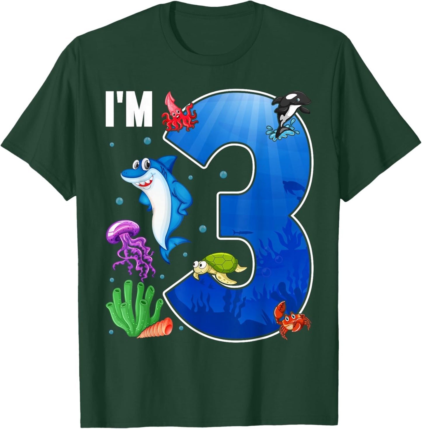 Ocean See Underwater 3 Year Old Under The Sea Birthday Party T-Shirt - T-Shirt | Forest