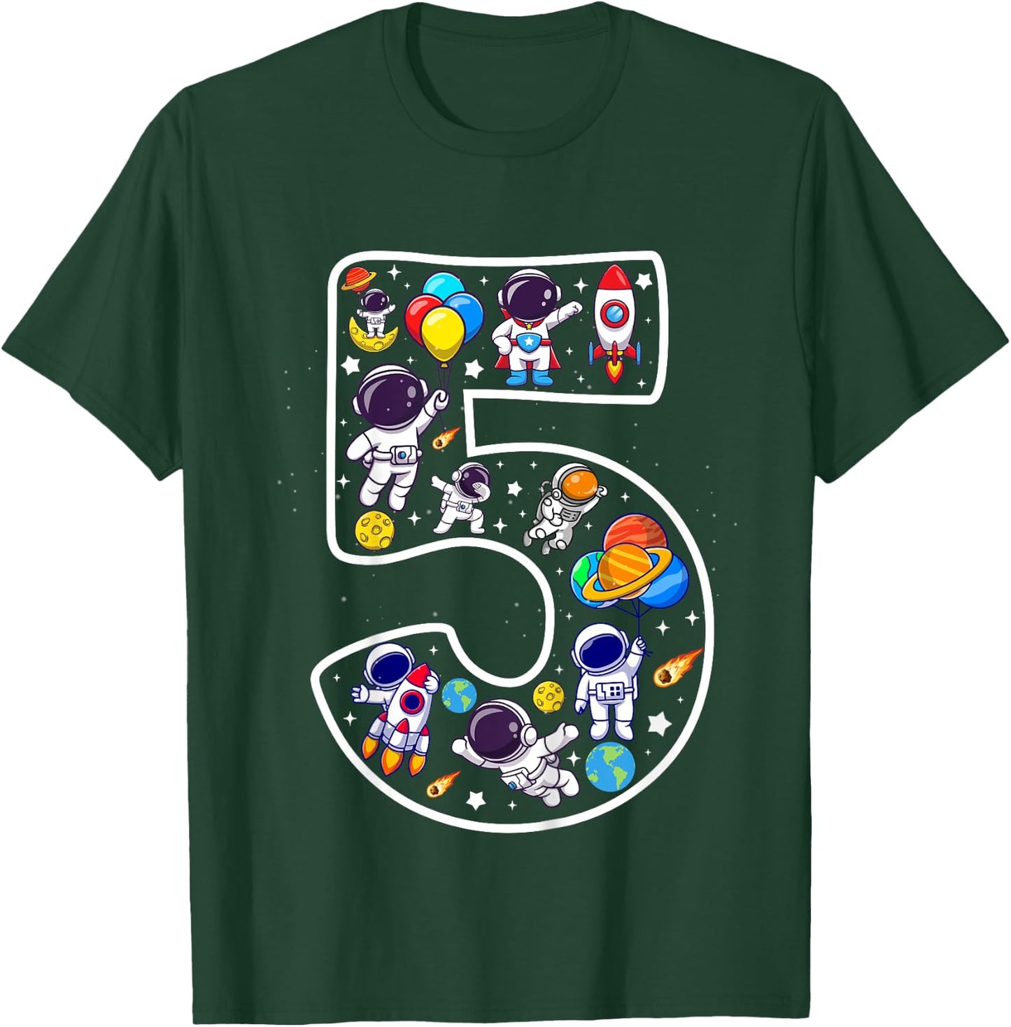 Kids 5 Year Old Boy Astronaut Space Birthday 5th Birthday Boys T-Shirt - T-Shirt | Forest