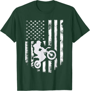 American Flag Motorcross Braap Dirt Bike Off Road Enduro Women Kids Men T-Shirt - T-Shirt | Forest