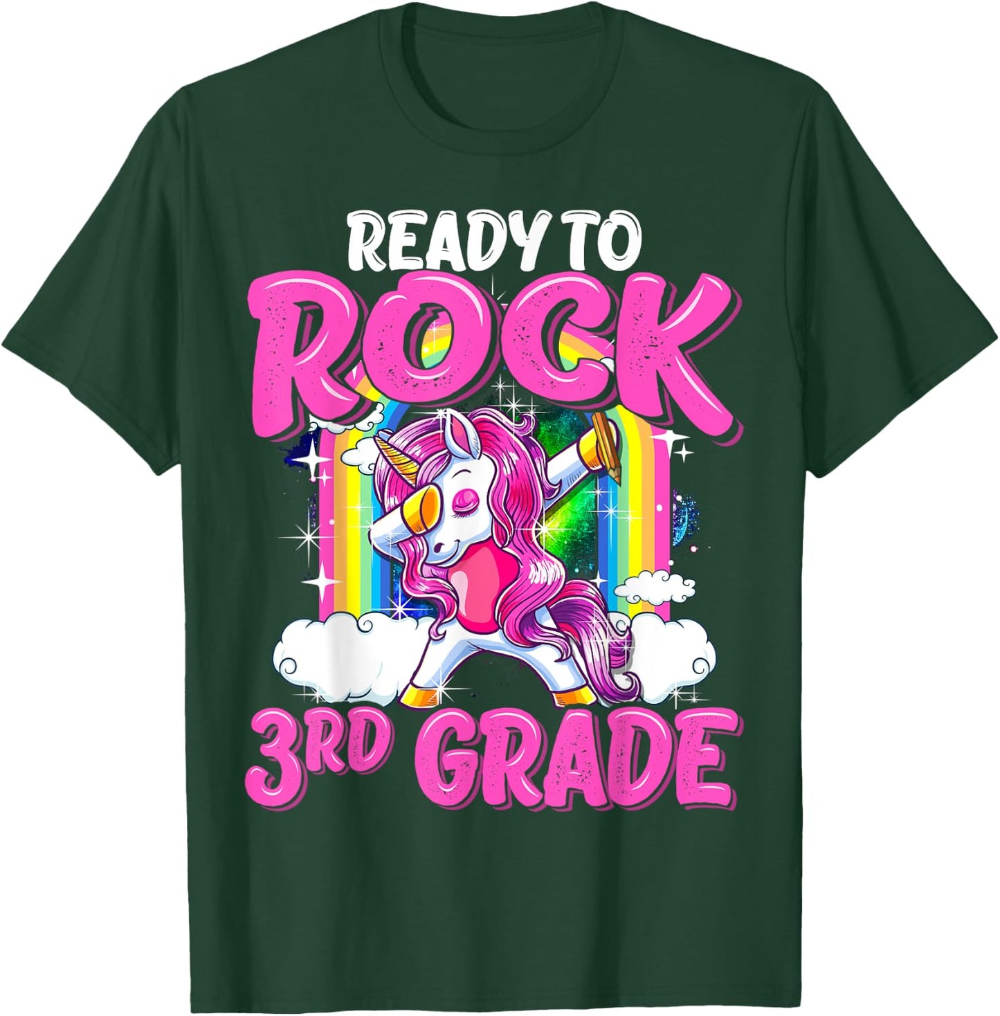 Ready To Rock 3rd Grade Dabbing Unicorn Back To School Girls T-Shirt - T-Shirt | Forest