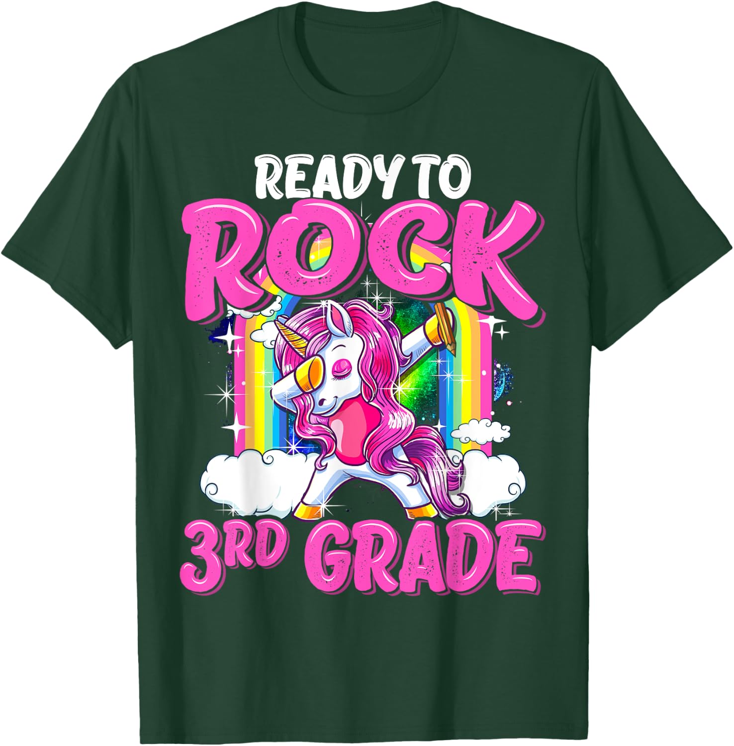 Ready To Rock 3rd Grade Dabbing Unicorn Back To School Girls T-Shirt - T-Shirt | Forest