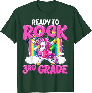 Ready To Rock 3rd Grade Dabbing Unicorn Back To School Girls T-Shirt - T-Shirt | Forest