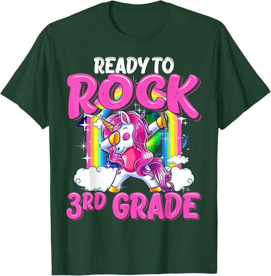 Ready To Rock 3rd Grade Dabbing Unicorn Back To School Girls T-Shirt - T-Shirt | Forest