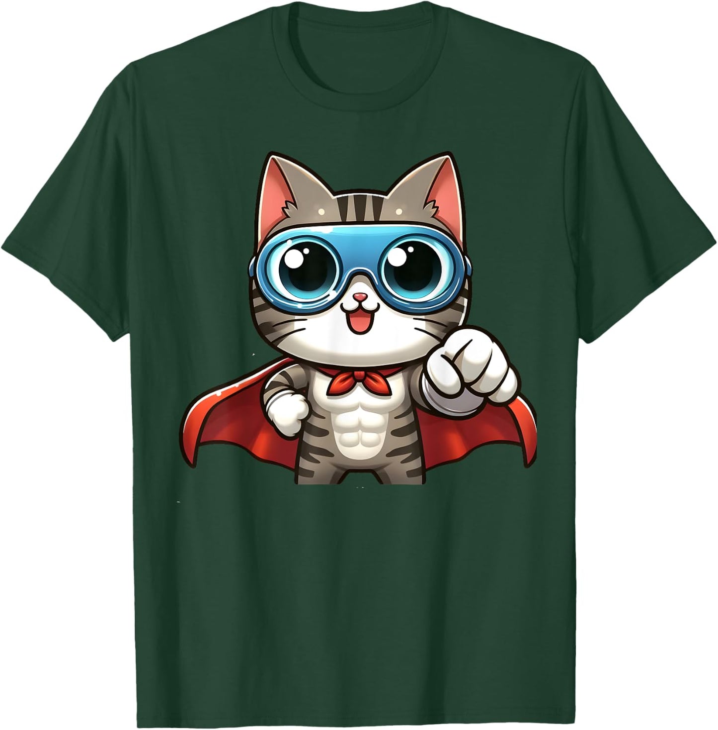 Cute Cat Superhero With Cape Gift Men Kids Women Funny Cat T-Shirt - T-Shirt | Forest