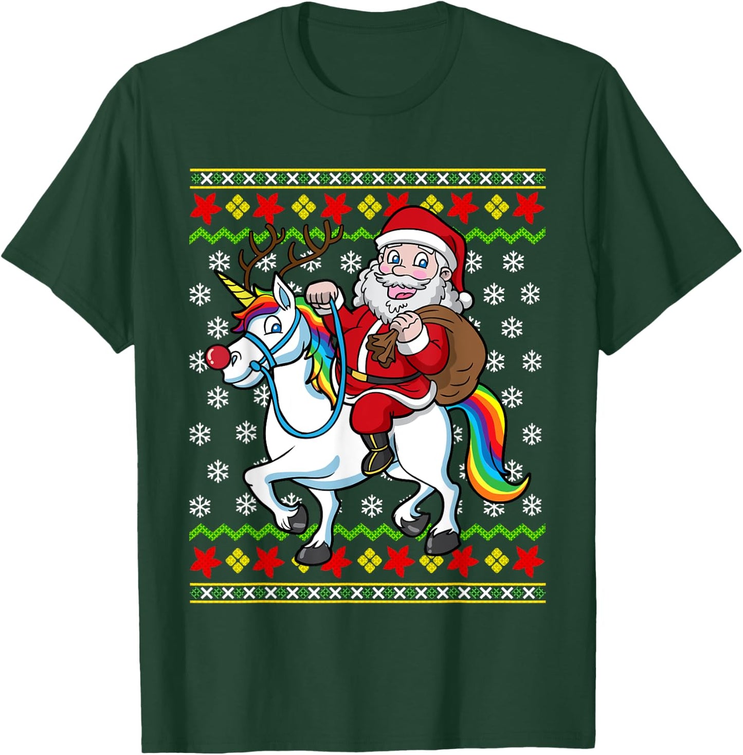 Santa Claus On Unicorn Ugly Christmas Holiday Kids Girls T-Shirt - T-Shirt | Forest