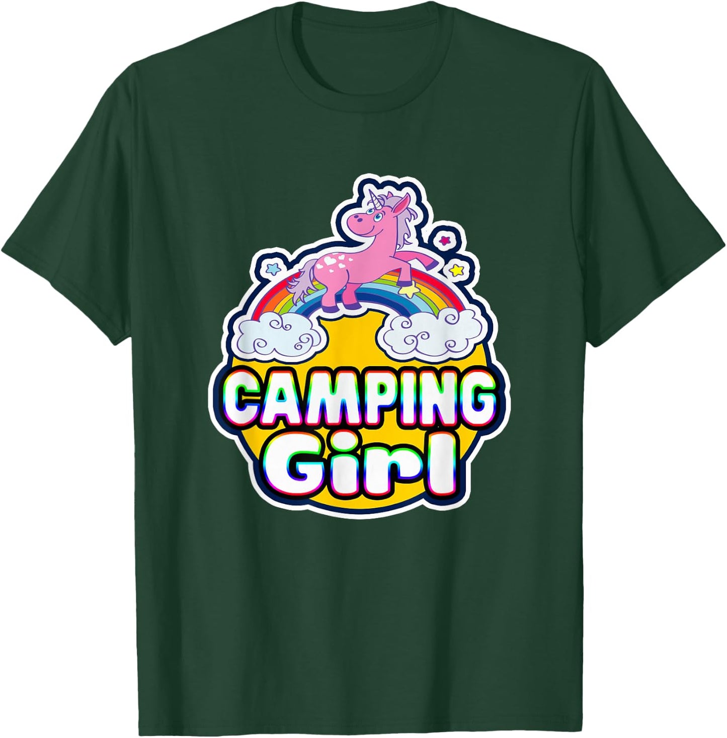Camping Girl Cute Rainbow Unicorn Party Camper T-Shirt - T-Shirt | Forest