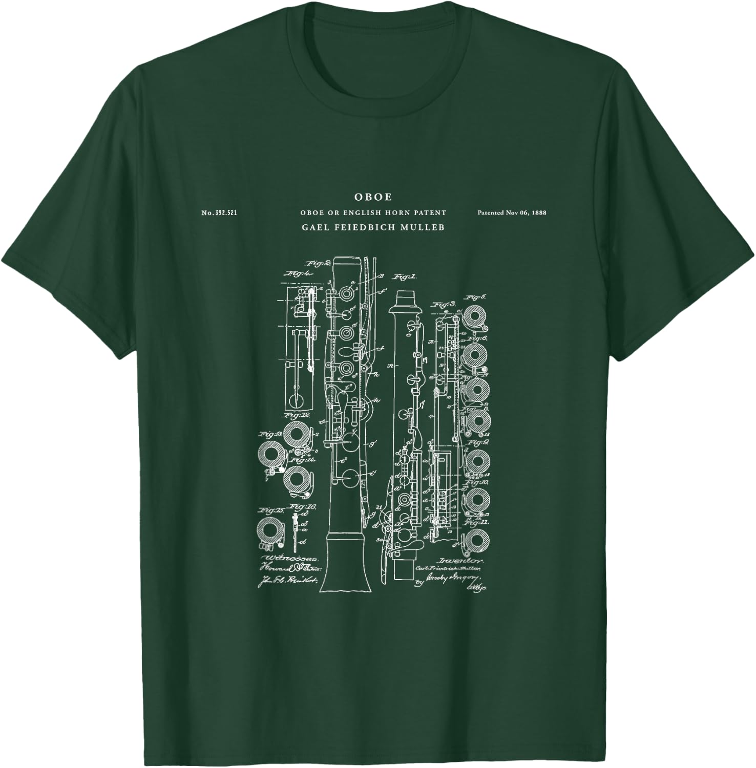 Oboe Patent - Music T-Shirt - T-Shirt | Forest