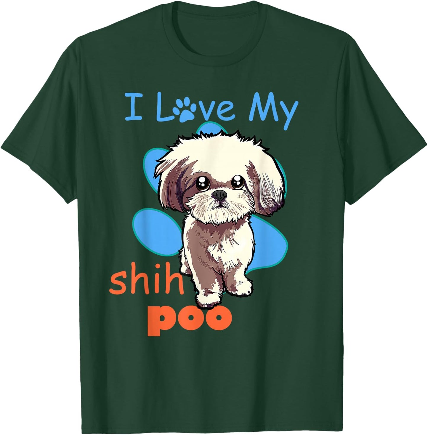 I Love My Shih Poo Shirt Best Dog Lover Paw Print Christmas T-Shirt - T-Shirt | Forest