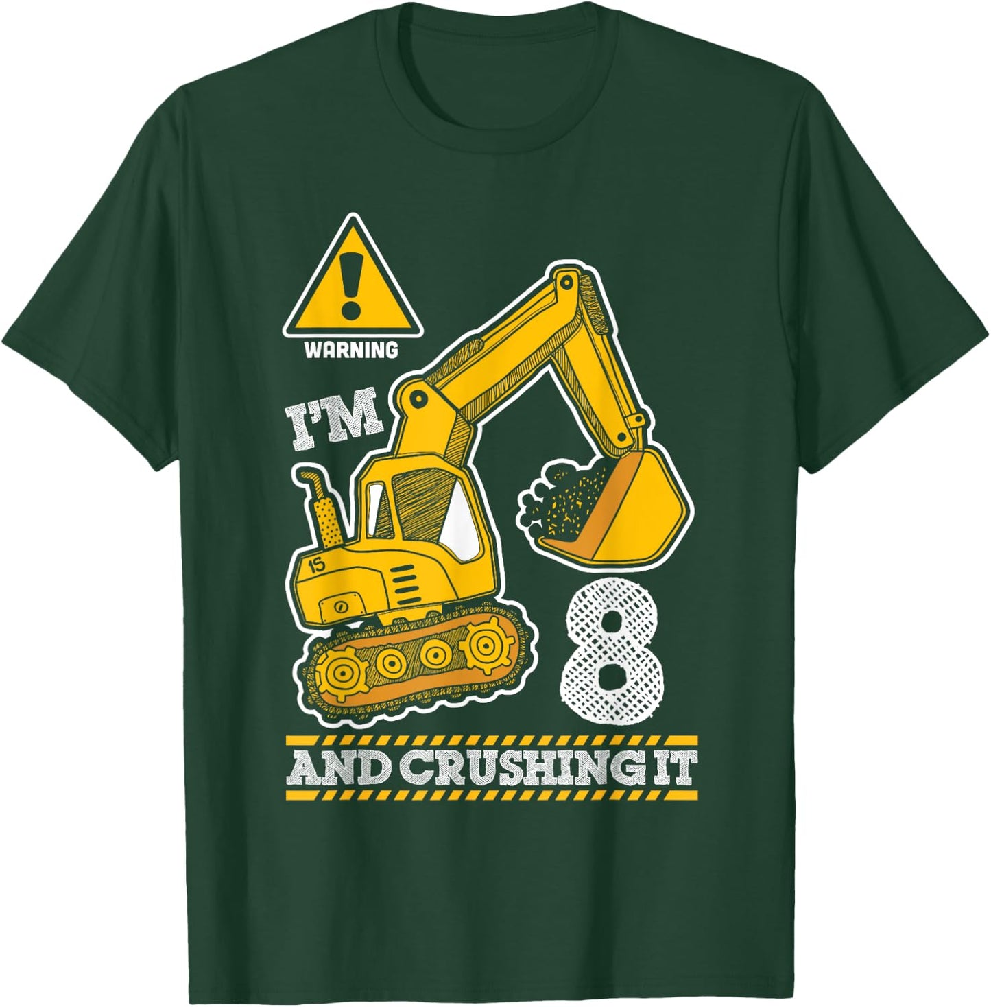 Construction Truck 8th Birthday 8 Years Old Digger Builder T-Shirt - T-Shirt | Forest