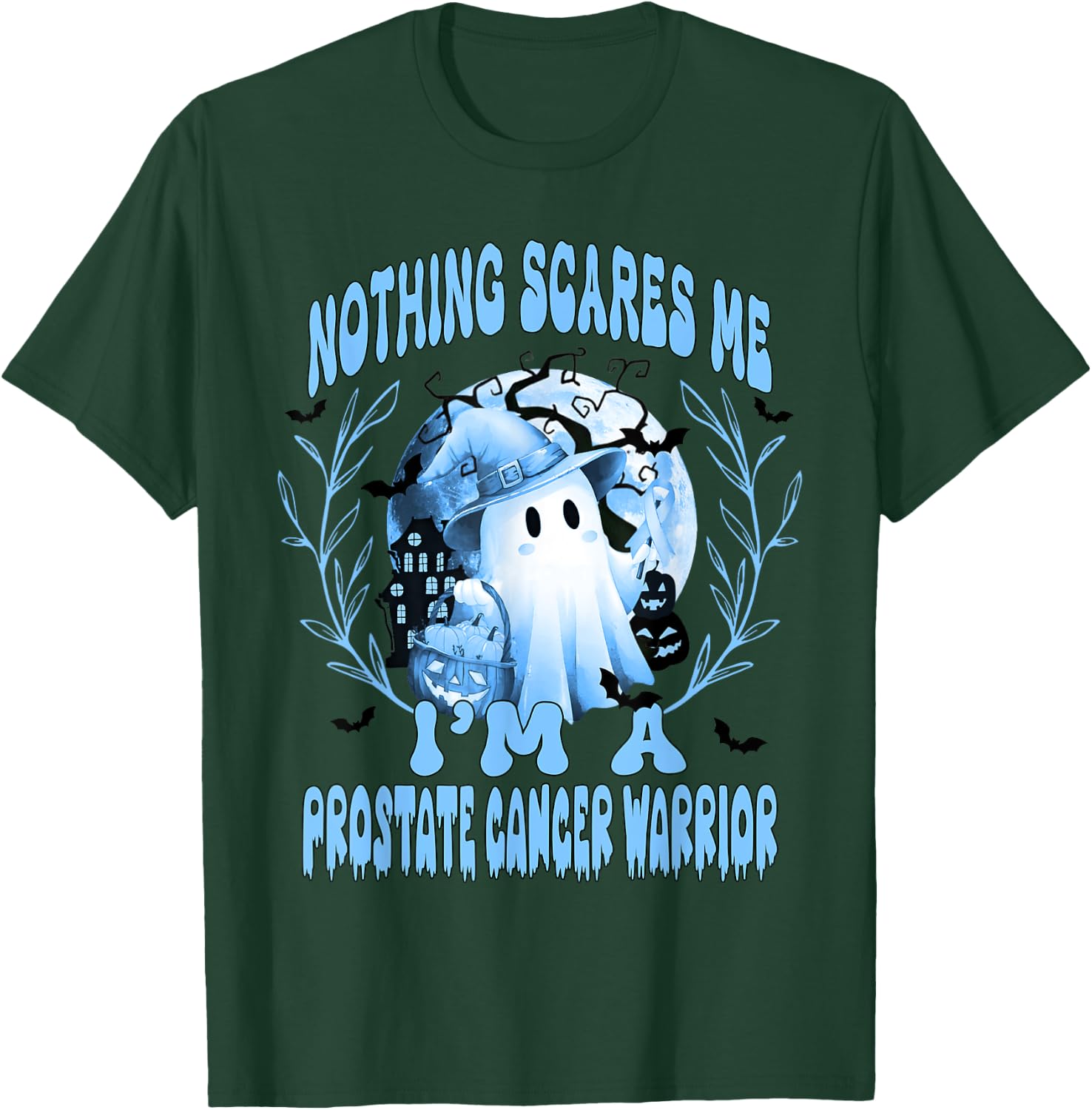 Halloween Prostate Cancer Nothing Scares Me Boo Blue Ribbon T-Shirt - T-Shirt | Forest