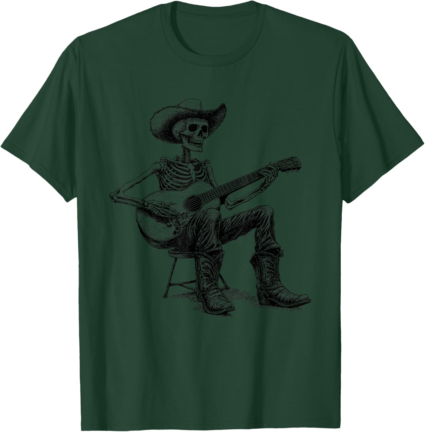 Vintage Western Cowboy Skeleton Playing Guitar Country Music T-Shirt - T-Shirt | Forest