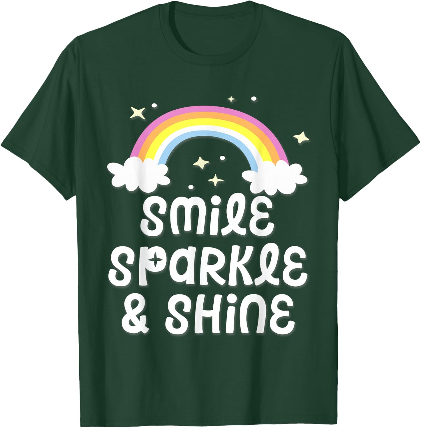 Smile Sparkle Shine- Rainbow with Clouds T-Shirt - T-Shirt | Forest
