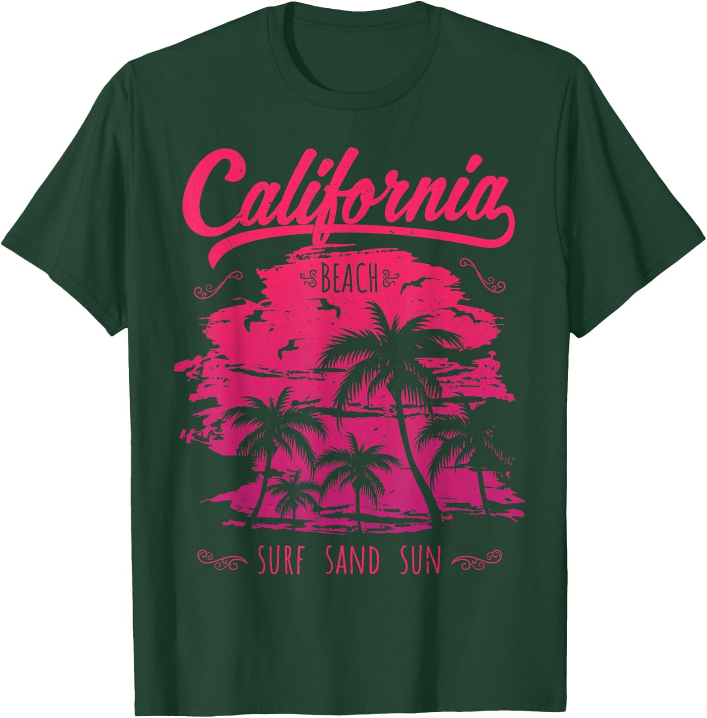 California CA Retro 70's Vintage Skyline Surf Shirt T-Shirt - T-Shirt | Forest