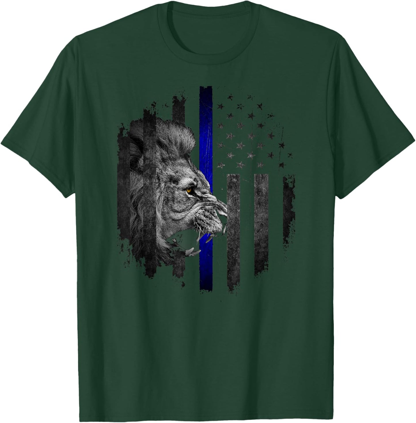 Thin Blue Line Distressed Police Powerful Lion Warrior Shirt T-Shirt - T-Shirt | Forest