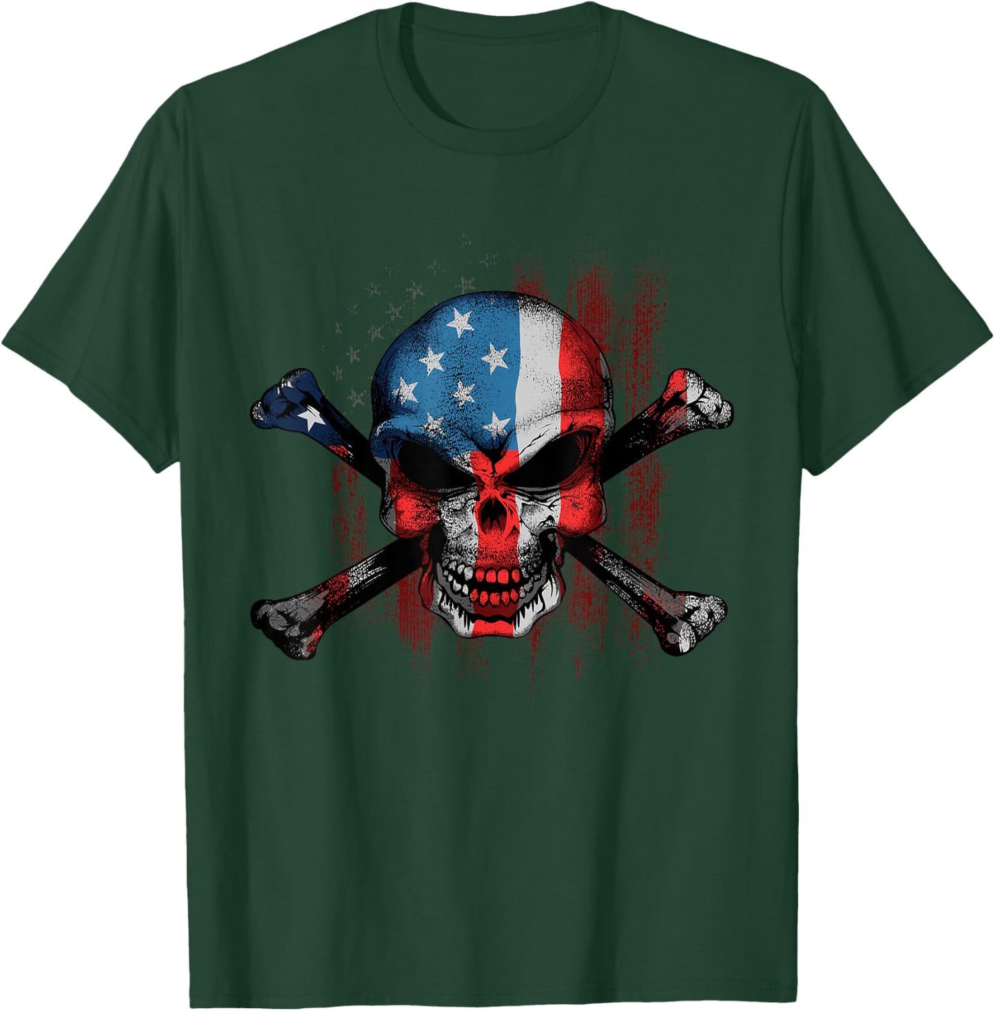 Skull Bones American USA Flag Vintage Patriotic T-Shirt - T-Shirt | Forest