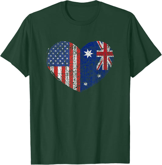 USA Australia Heart - Dual Citizenship T-Shirt - T-Shirt | Forest