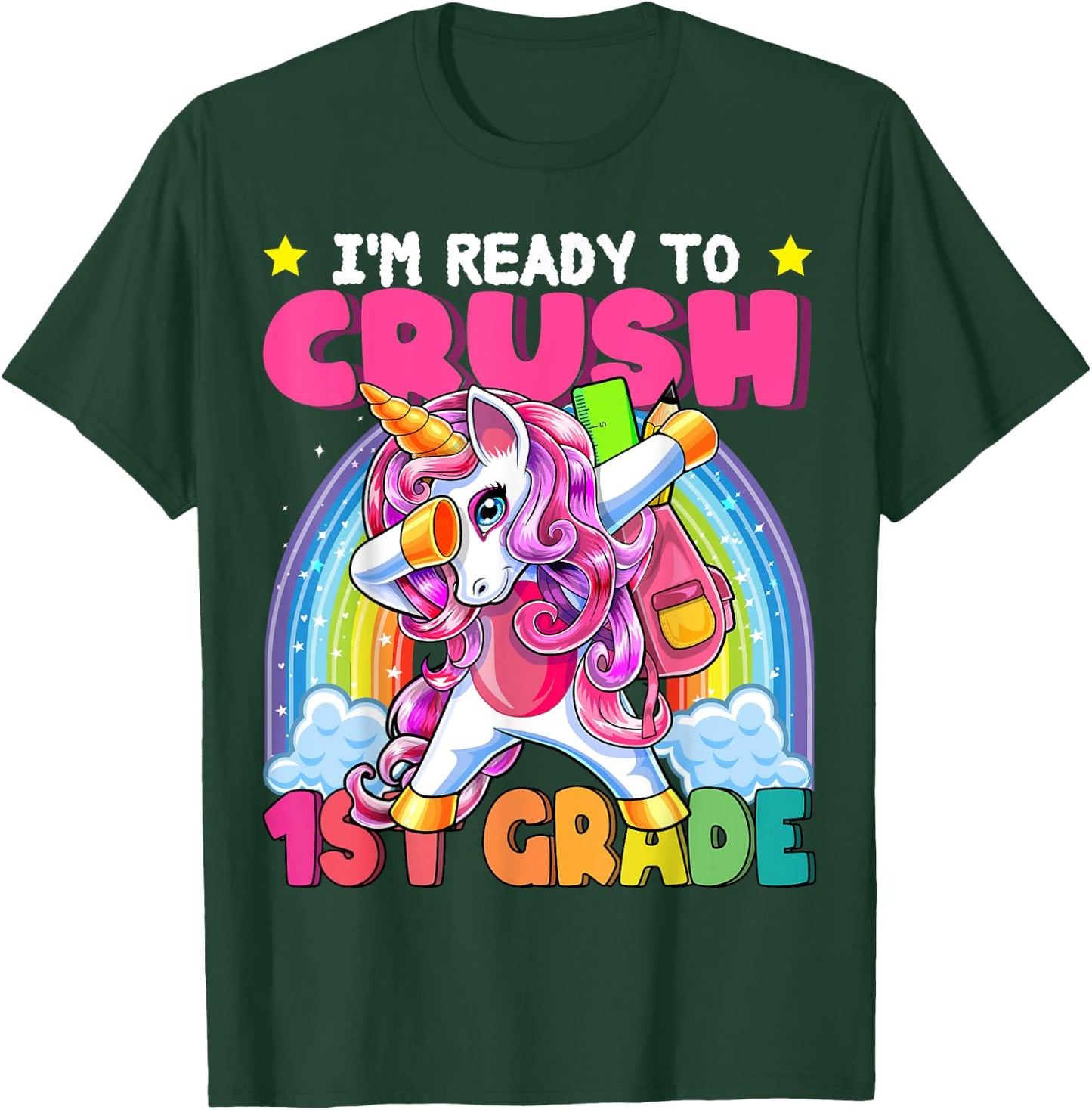 Crush 1st Grade Dabbing Unicorn Back to School Girls Gift T-Shirt - T-Shirt | Forest