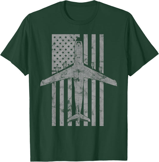 C-5 Galaxy Military Transport Airplane Vintage Flag T-Shirt - T-Shirt | Forest