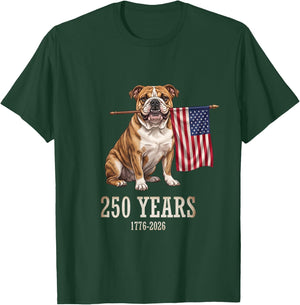 English Bulldog American Flag 250 Years Patriotic Dog Lovers T-Shirt - T-Shirt | Forest