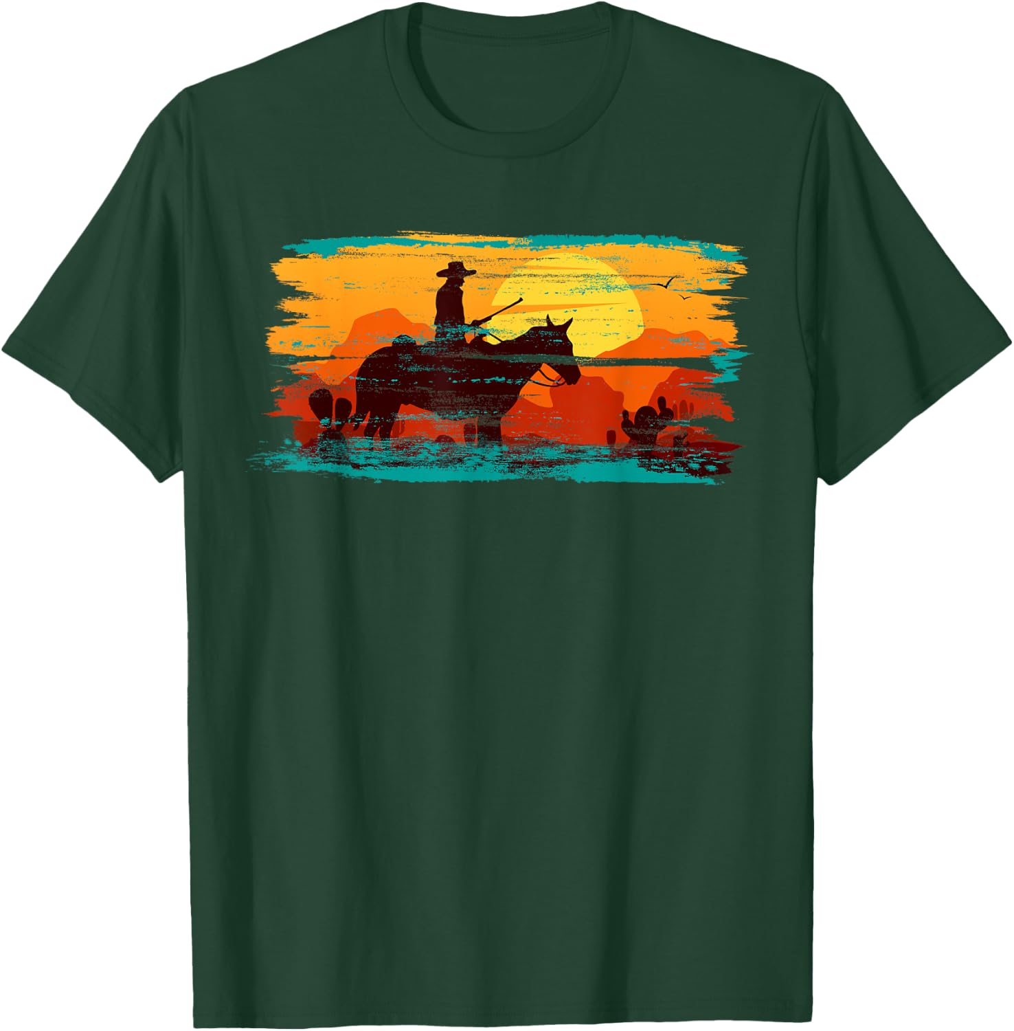 Saddle western cowboy Retro Vintage Western Sunset T-Shirt - T-Shirt | Forest