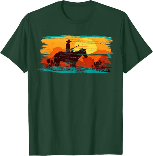 Saddle western cowboy Retro Vintage Western Sunset T-Shirt - T-Shirt | Forest