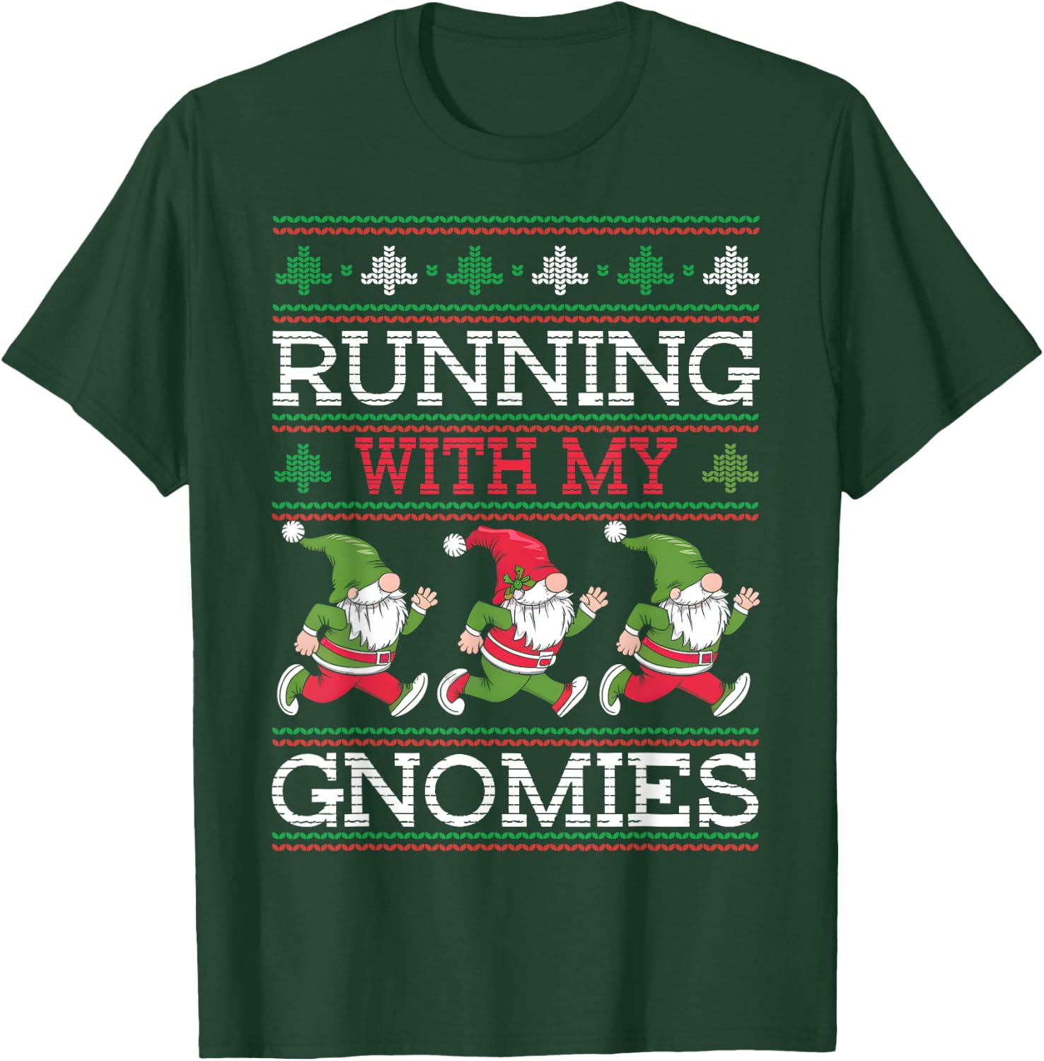 Running With My Gnomies Funny Run Christmas Family Runner T-Shirt - T-Shirt | Forest