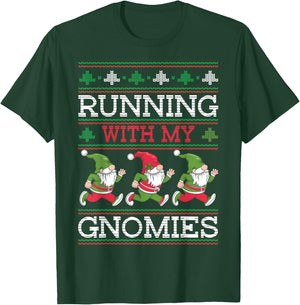 Running With My Gnomies Funny Run Christmas Family Runner T-Shirt - T-Shirt | Forest