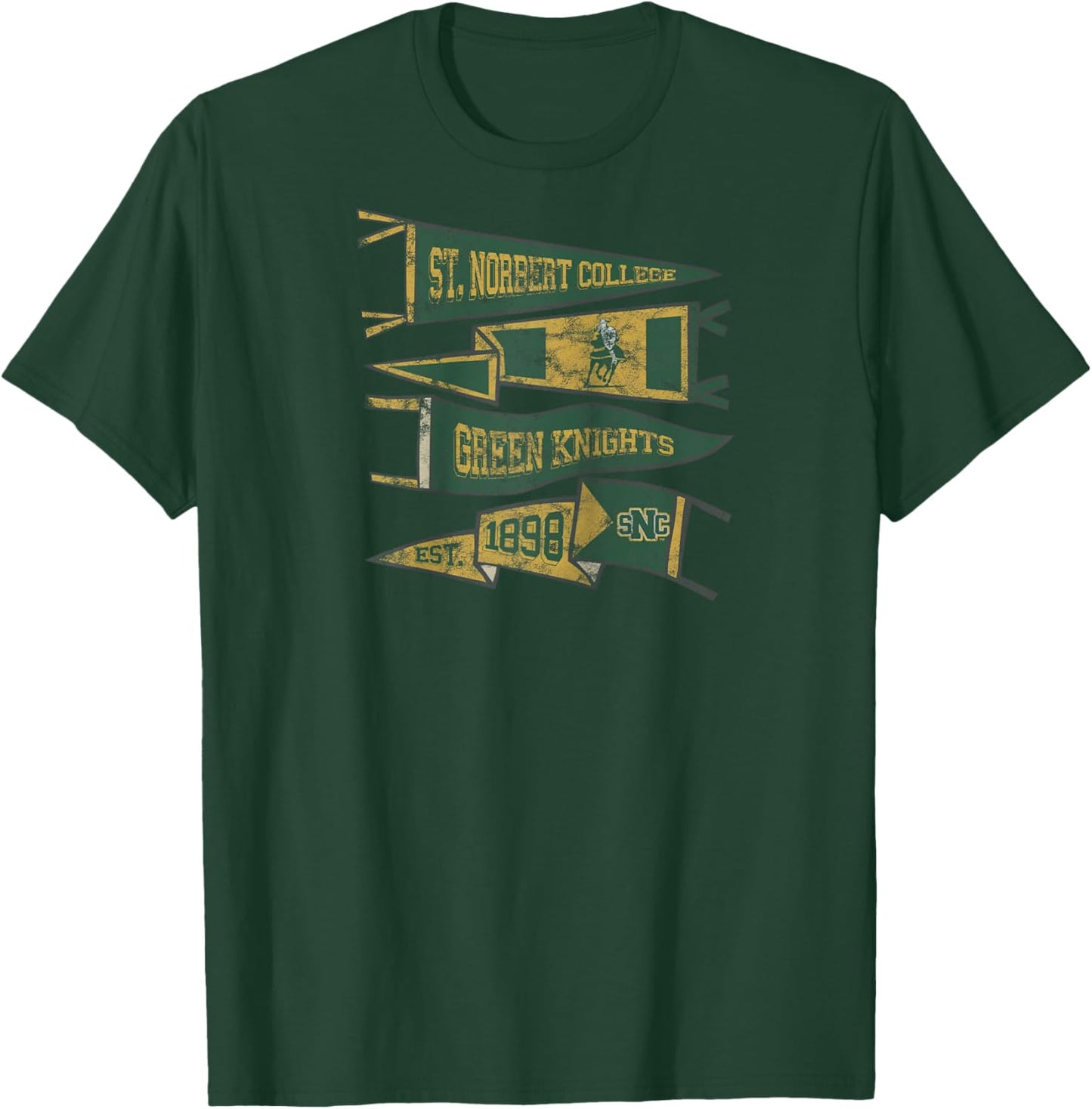 St. Norbert College Green Knights Distressed Pennants Raglan Baseball T-Shirt - T-Shirt | Forest