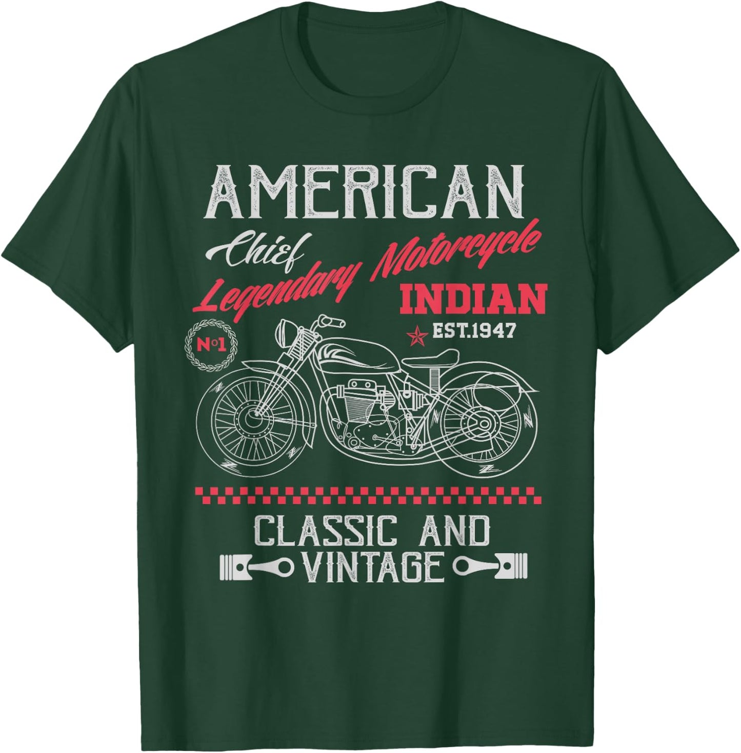 Vintage American Motorcycle Indian Old Bikers T-Shirt - T-Shirt | Forest